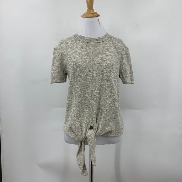 Madewell Sweater Tee Womens 2XS XXS Gray Knot Front Detail Cropped Fit Cotton - Picture 2 of 13